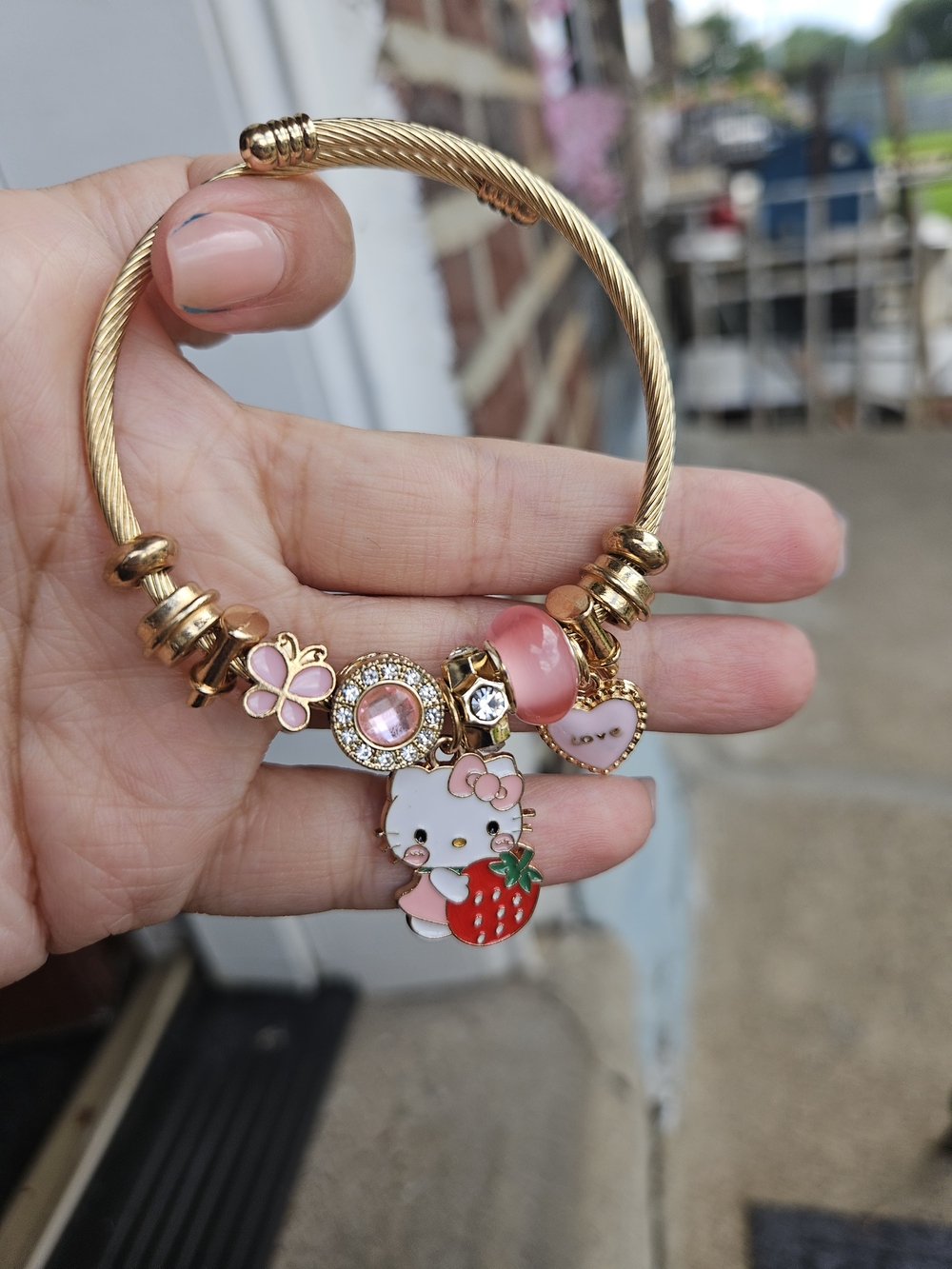 Charm Bracelet with Pink Hello Kitty and Strawberry Charms